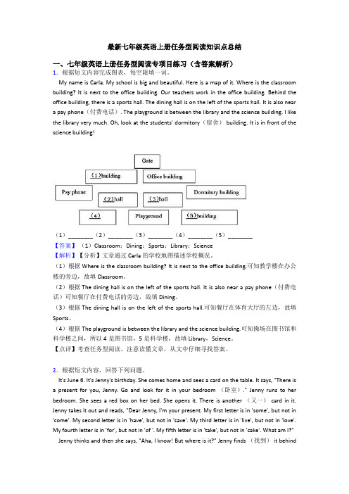 最新七年级英语上册任务型阅读知识点总结