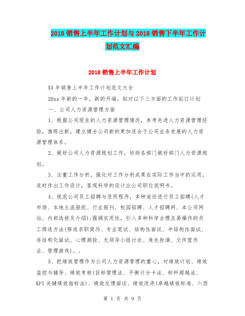 2018销售上半年工作计划与2018销售下半年工作计划范文汇编