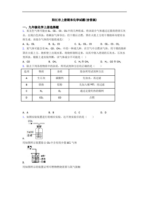 阳江市初三化学上册期末化学试题(含答案)