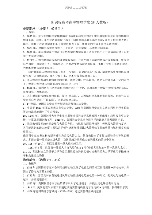 人教版新课标高考高中物理学史