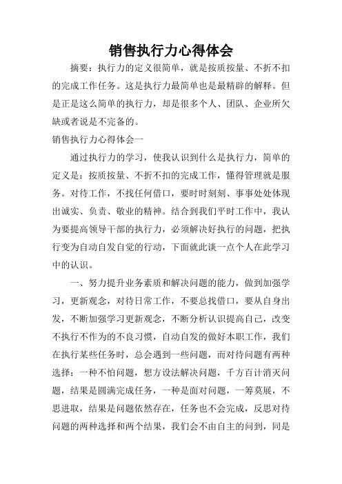 销售执行力心得体会
