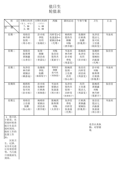 值日生轮值表