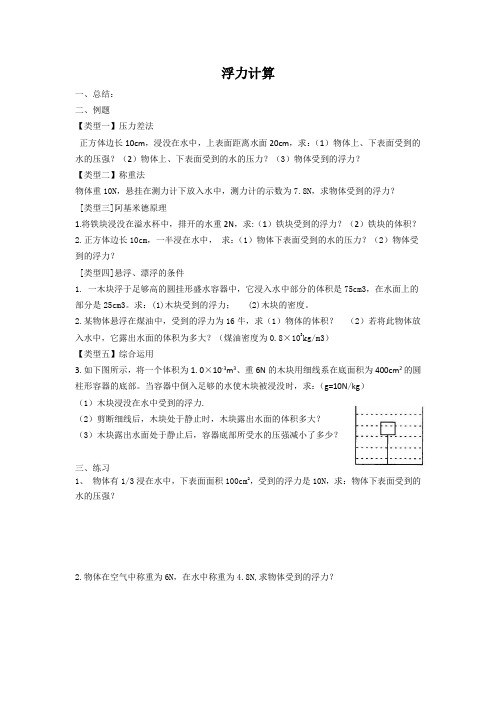 浮力基础计算
