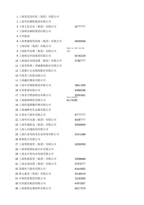 2010中国上海民营企业100强排行榜