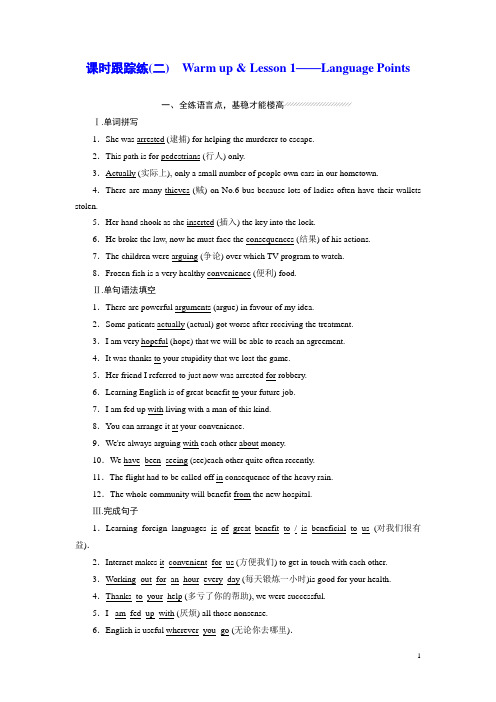 Unit 9 课时跟踪练(二) Warm up & Lesson 1——Language Points Word版含解析