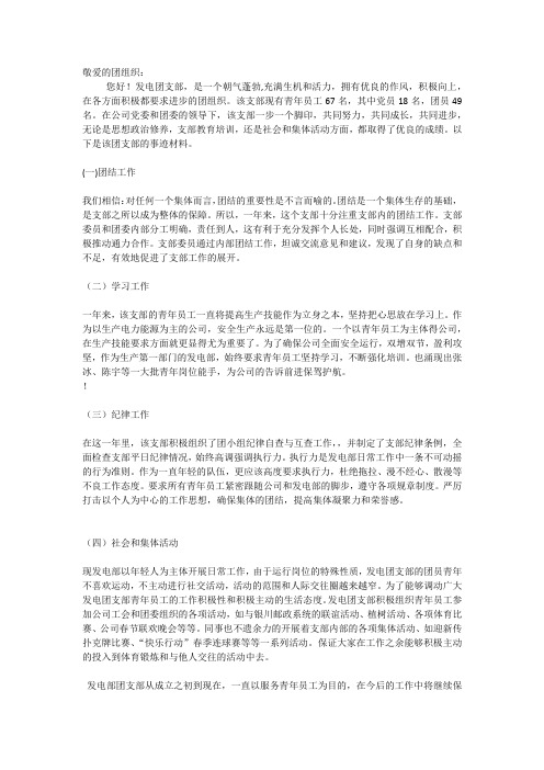 发电团支部申报材料