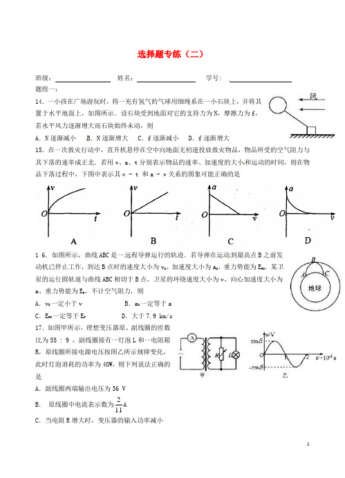 山东省淄博市博山区第六中学高考物理专题复习选择题专