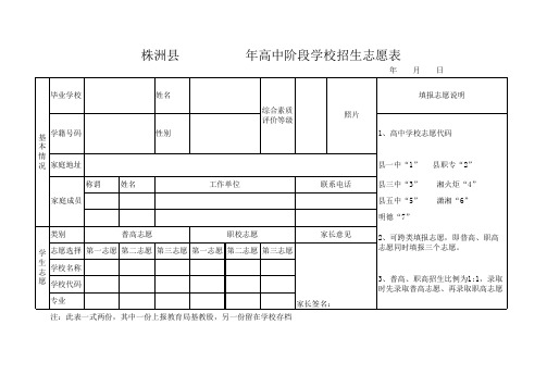 初中学生个人志愿表