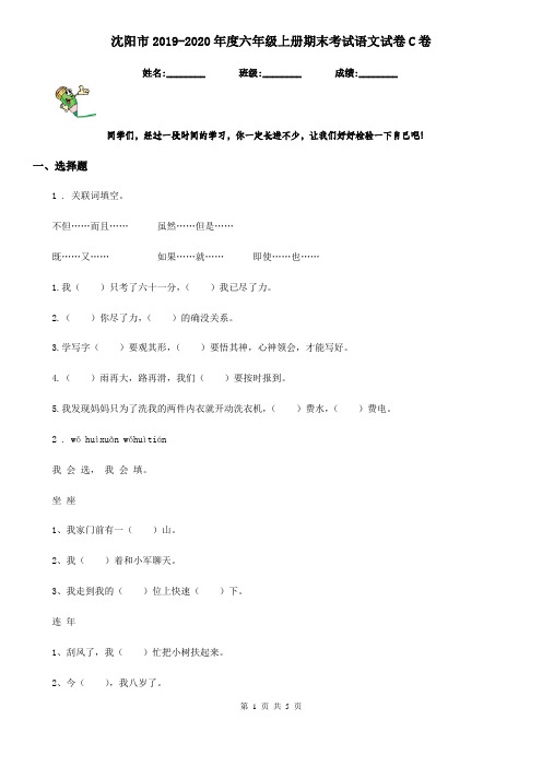 沈阳市2019-2020年度六年级上册期末考试语文试卷C卷