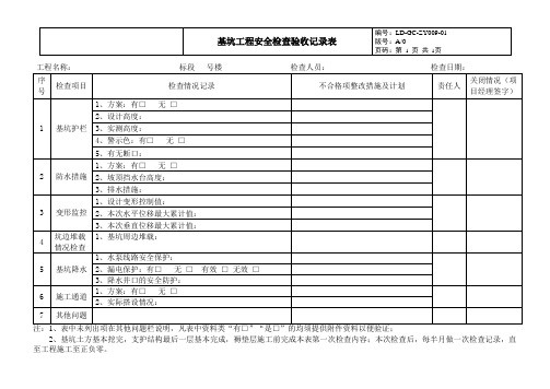 基坑工程安全检查验收记录表