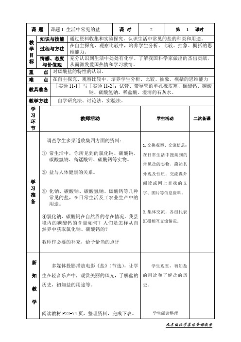 第十一单元课题1生活中常见的盐(一)