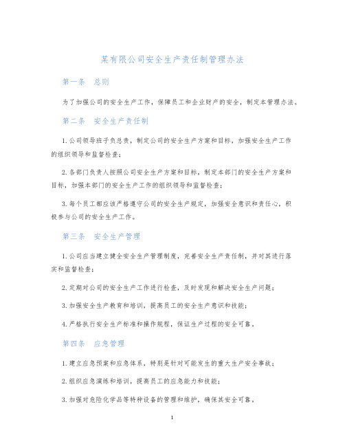 某有限公司安全生产责任制管理办法