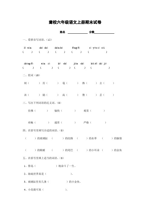 聋校六年级语文上册期末试卷