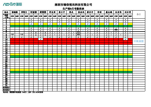生产部每月考勤报表