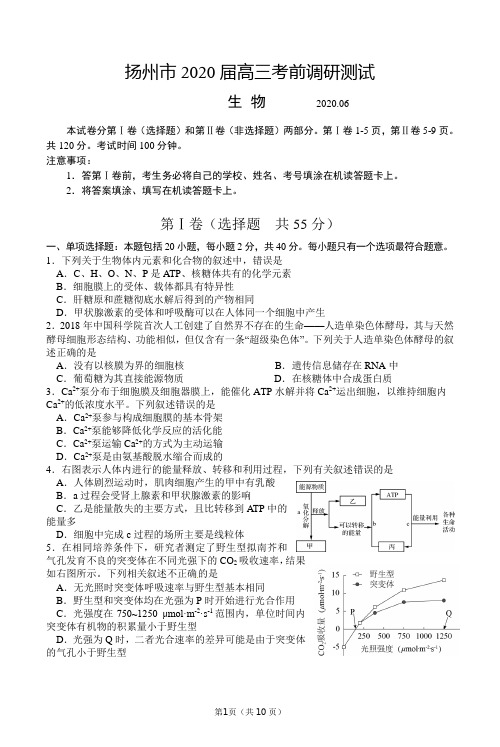 扬州市2020届高三考前调研测试生物试卷