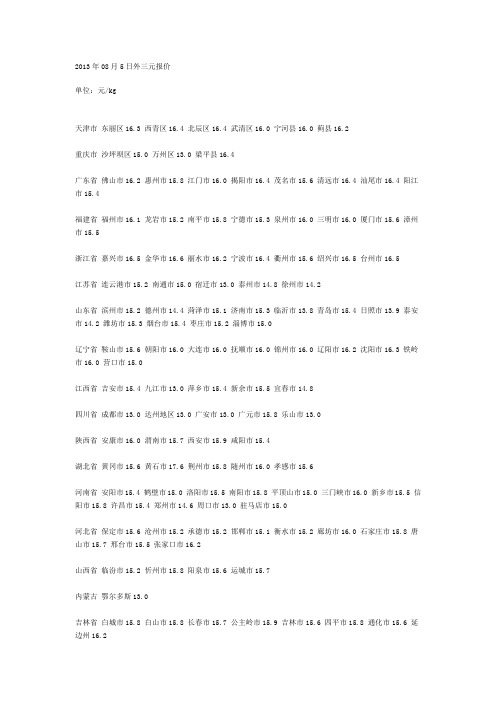 2013年8月5日中国养猪网报价——外三元