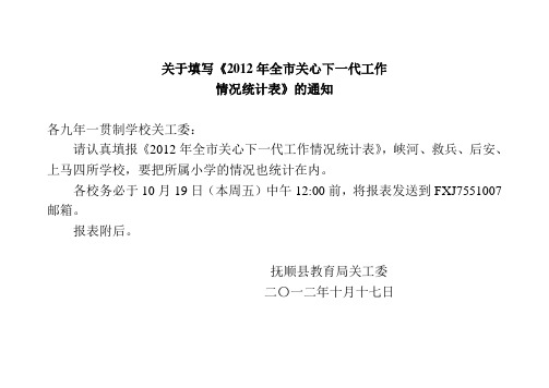 2012年全市关心下一代工作情况统计表