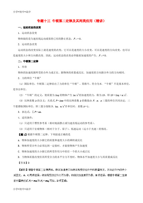教育最新K122019年高考物理双基突破 专题13 牛顿第二定律及其两类应用精讲