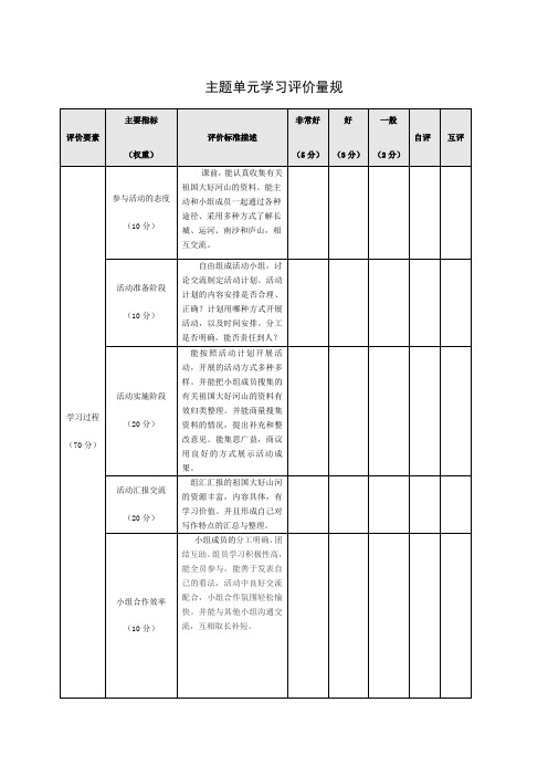 最新主题单元学习评价量规111