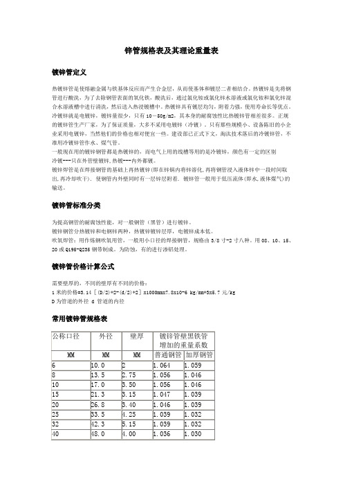 镀锌管规格表及其理论重量表