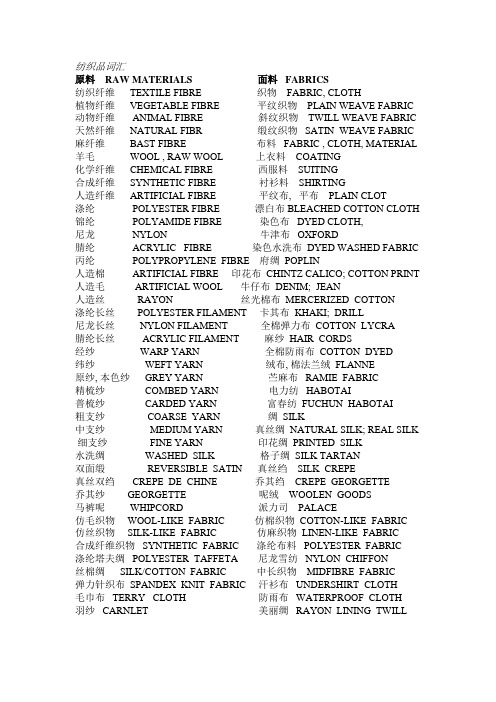 纺织品词汇