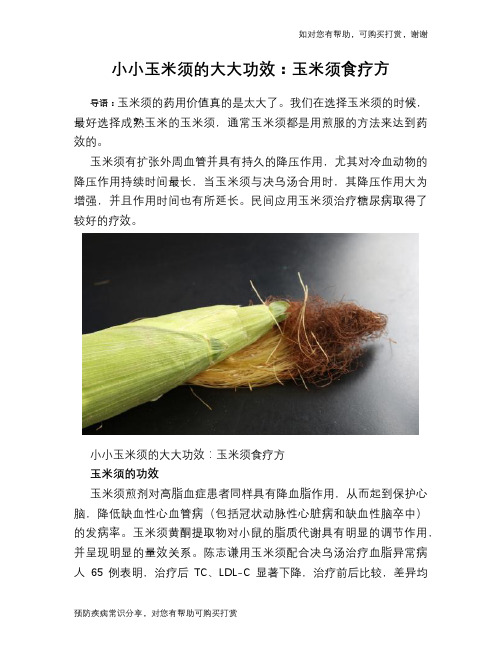 小小玉米须的大大功效：玉米须食疗方