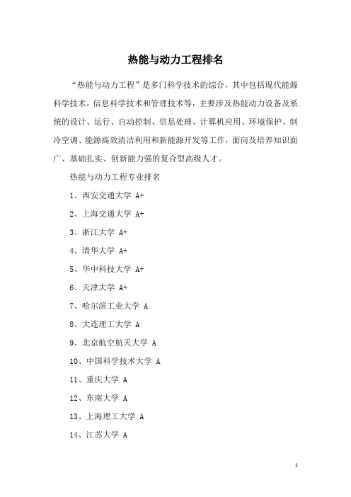 热能与动力工程排名