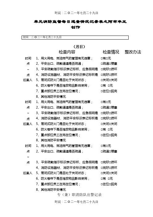 宾馆消防监督每日巡查情况记录表