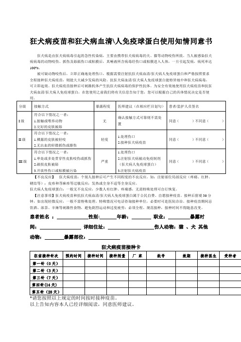 狂犬病疫苗和狂犬病人免疫球蛋白使用知情同意书告之书