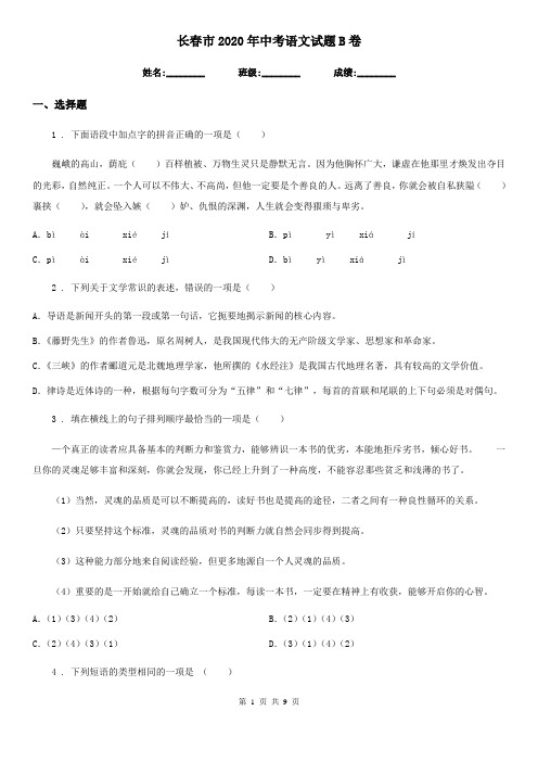 长春市2020年中考语文试题B卷
