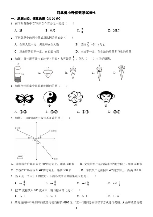 河北省小升初数学试卷及答案七