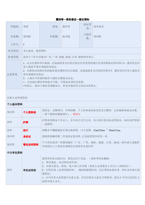 墨西哥商务签资料