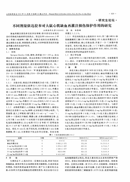 不同剂量依达拉奉对大鼠心肌缺血再灌注损伤保护作用的研究