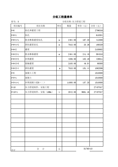 某水电站厂房工程投标报价及附件