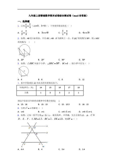 九年级上册聊城数学期末试卷综合测试卷(word含答案)