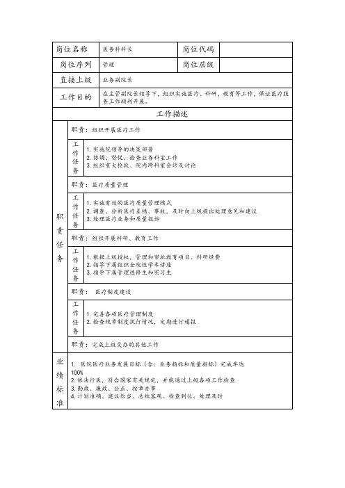 医疗保健类岗位说明书-医务科科长