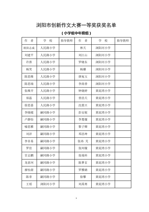 浏阳市创新作文大赛一等奖获奖名单