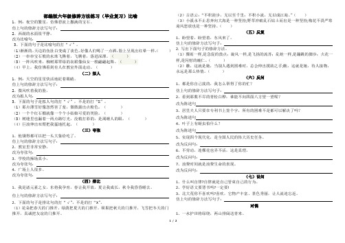 部编版六年级修辞方法练习(毕业复习)比喻