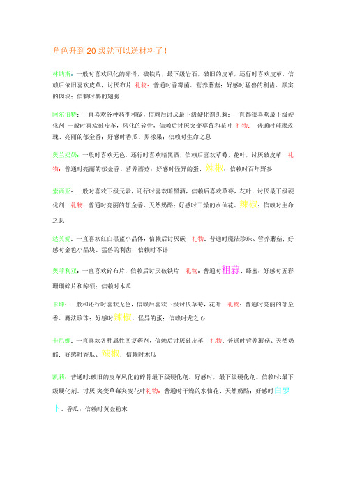 DNF赠送NPC材料礼物大全
