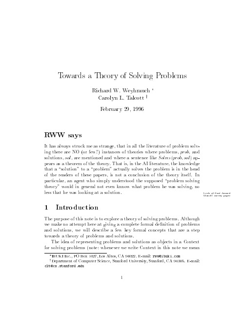 Towards a Theory of Solving Problems
