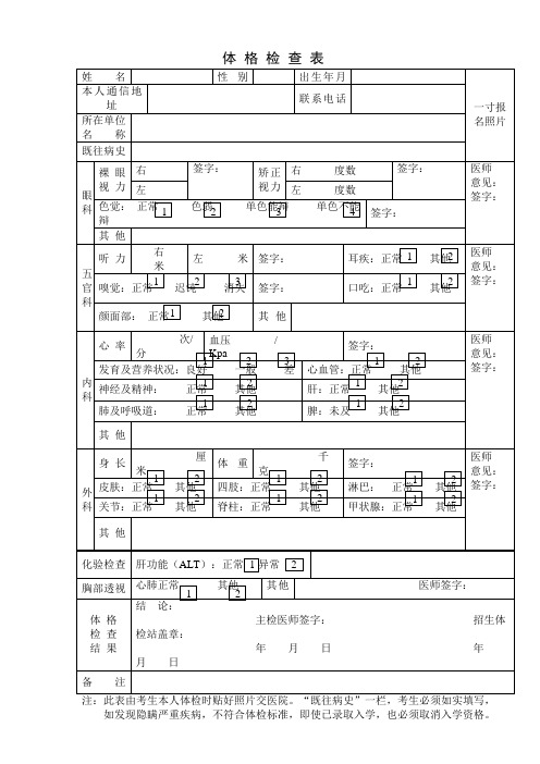 体检表模板