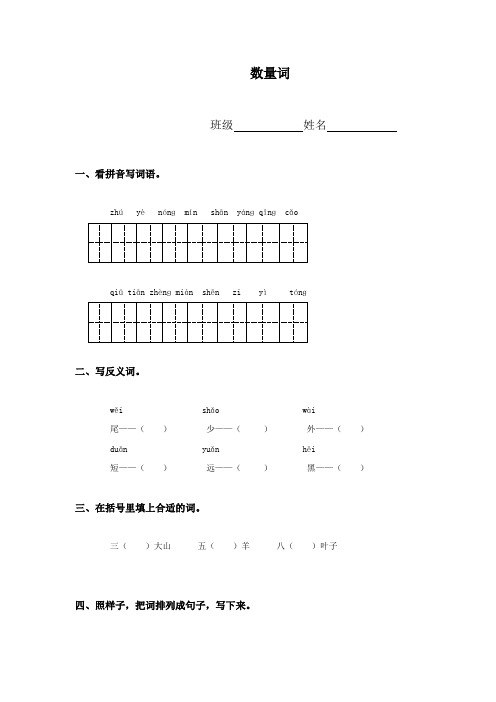 (沪教版)一年级语文下册 数量词