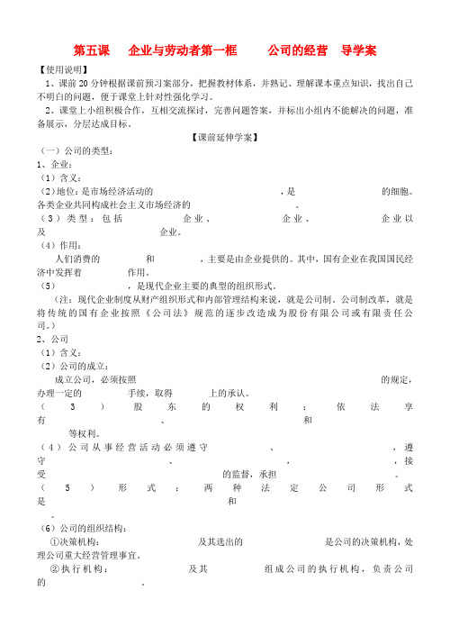 高中政治 5.1《公司的经营》导学案 新人教版必修1
