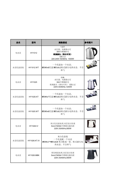 酒店用品电热水壶报价清单模板