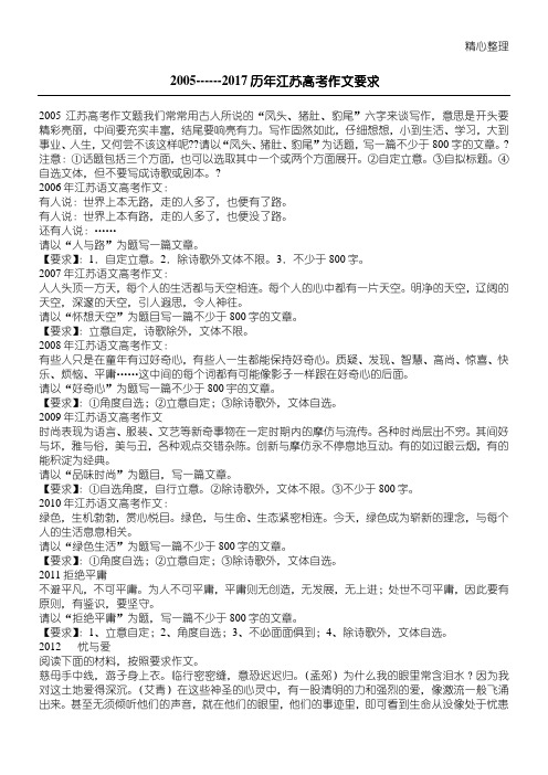 2005------2017 历年江苏高考作文题目要求