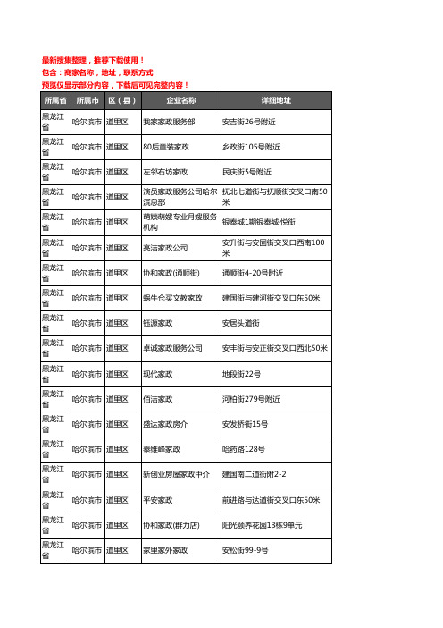 新版黑龙江省哈尔滨市道里区家政服务企业公司商家户名录单联系方式地址大全86家