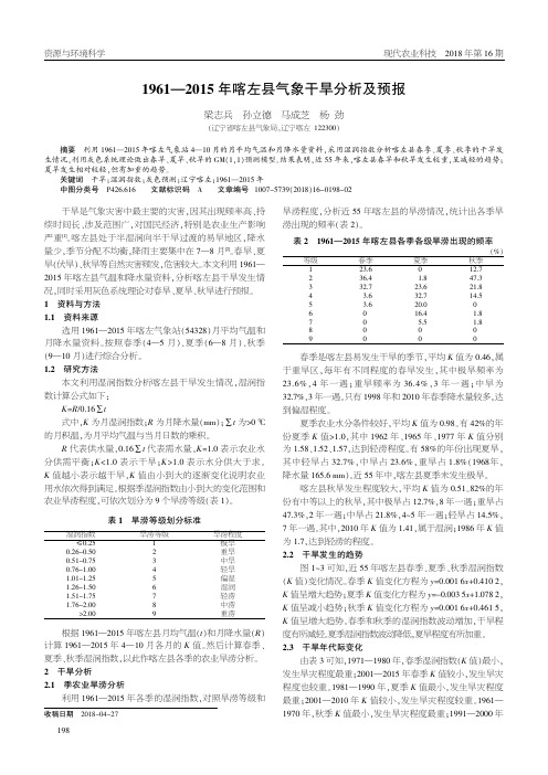 1961—2015年喀左县气象干旱分析及预报