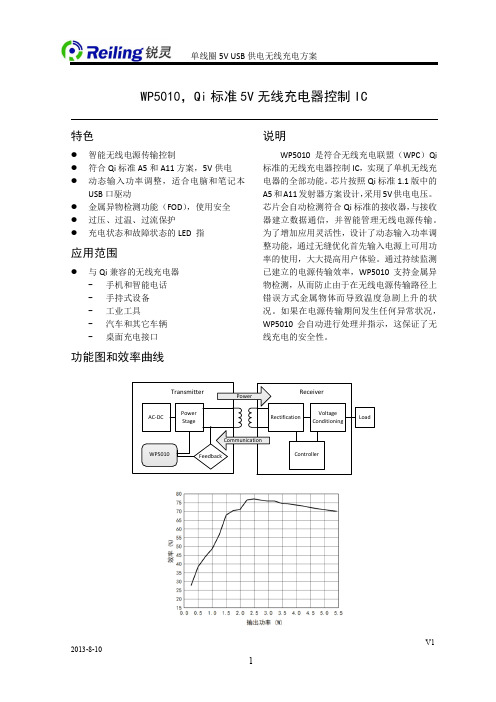 Qi标准5V USB供电无线充电主控芯片-WP5010规格书,上海锐灵电子科技有限公司