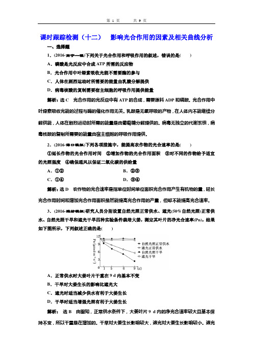 课时跟踪检测(十二)  影响光合作用的因素及相关曲线分析
