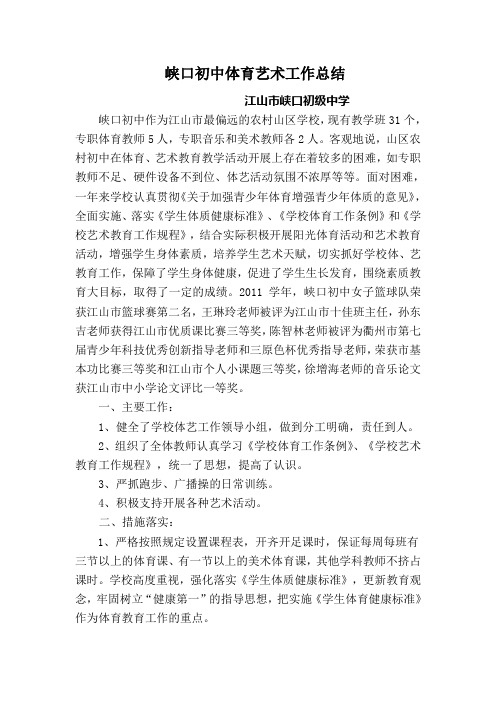 峡口初中体育艺术工作总结
